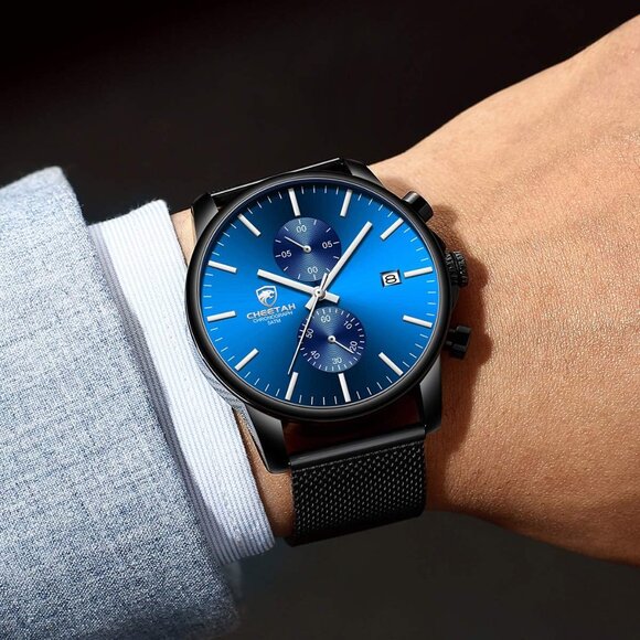 ⚡Black Men’s Watch Fashion Sport Quartz Analog Mesh Stainless Steel Waterproof - Picture 7 of 7